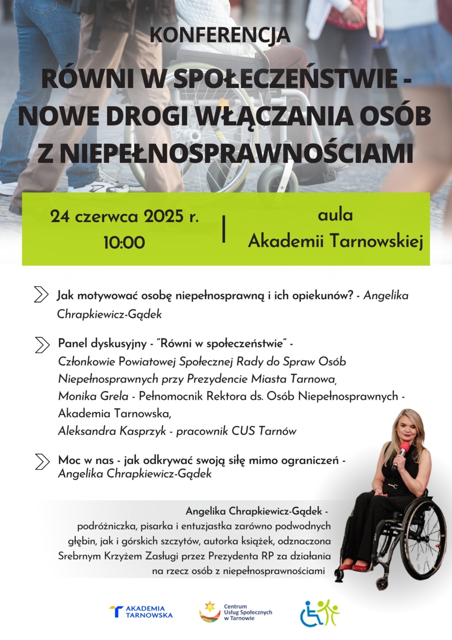 Plakat konferencji „Równi w społeczeństwie – nowe drogi włączania osób z niepełnosprawnościami”